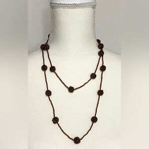 Brown Beaded Long Necklace Boho Southwestern Festival Eclectic Coastal Grandma